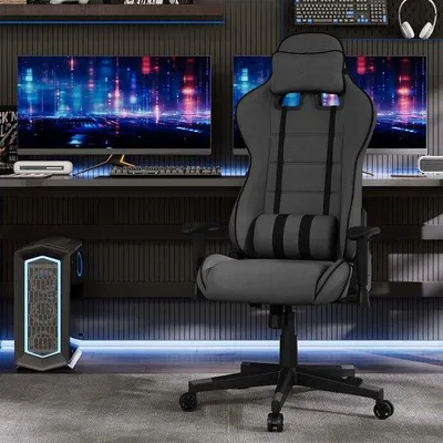 Produktbild von Famanu Gamingstuhl - Ergonomisch Mesh - Verstellbar - Mit Kopfstütze - Schwarz und Grau