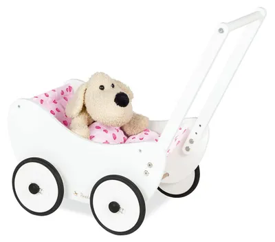 Puppenwagen Trixi, weiß, 2-teilig, Massivholz Buche, 47x35x53 cm