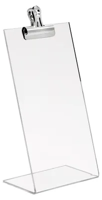 Produktbild von Tischaufsteller DIN Lang Hochformat L-Form mit Metallklammer Werbeaufsteller Zeigis®