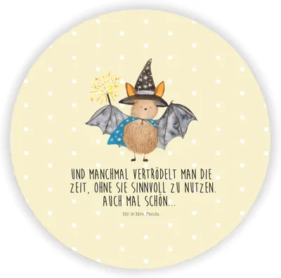 Produktbild von Mr. & Mrs. Panda magnet Fledermaus Zauberer - Gelb Pastell - Geschenk, Lustige Sprüche, Reinsteigern, Magier, rundmagnet, für kühlschrank, Fledermäuse, Kühlschrankmagnet