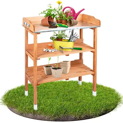 Produktbild von TTL GARDEN Pflanztisch Planter Holz mit Metallplatte Gärtnertisch Outdoor