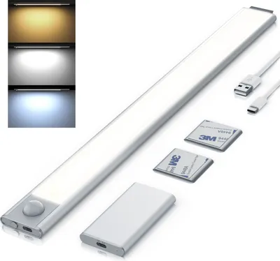 Produktbild von Brandson LED Unterbauleuchte, Lichtleiste, Schrankbeleuchtung mit Bewegungsmelder kabellos, 3 Lichtfarben, Akku, Silber