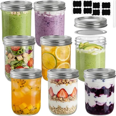 Immagine prodotto di Barattoli di vetro - Barattoli per conserve - Barattoli per marmellate - Conservazione degli alimenti - Coperchio ermetico - 450 ml - Confezione da 8 pezzi - Trasparente