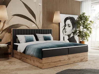 Produktbild von Boxspringbett, Zwei Bettkästen, Komplett-Set mit Matratze und Topper - Albero-4 - 120x200cm - Schwarz Kunstleder - H3