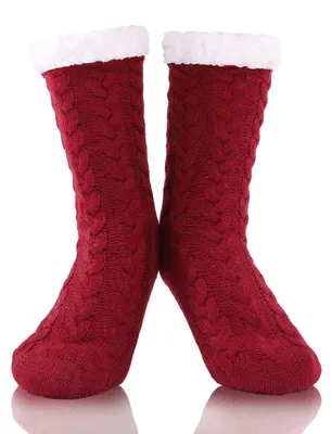 Produktbild von Damen Stoppersocken mit Anti-Rutsch-Noppen, Winter Warm, Kuschelsocken, Haussocken, Rot, Größe 35-42