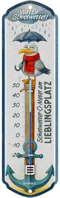 Produktbild von LANOLU Schietwetter Thermometer außen, maritimes Retro Blechschild, Garten Balkon Terrasse Wandthermometer, 8x28 cm