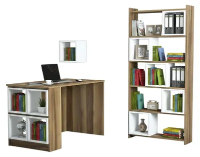 Produktbild von Schreibtisch Dgonzale, Mehrzweckschreibtisch, Bürotisch für PC, Eckschreibtisch, 120x65h75 cm, Walnuss und Weiß