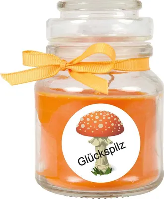 Produktbild von Duftkerze im Bonbonglas "Viel Glück", Duft: Honigmelone ( Orange ), 120g - Brenndauer bis zu 30 Stunden