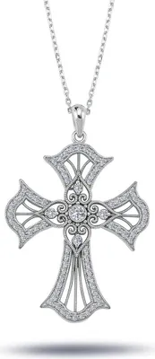 Produktbild von Kreuz Diamant Halskette Anhänger mit Kette Collier in Weißgold