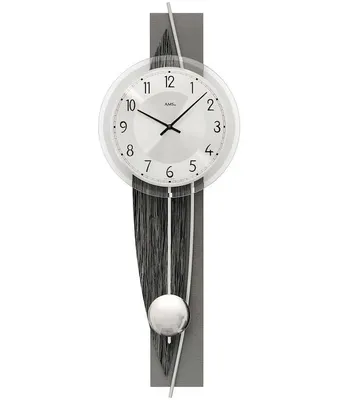 Immagine prodotto di AMS 7458 Orologio da parete al quarzo con pendolo in legno argentato grigio Orologio a pendolo struttura fossile