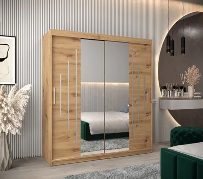 Obrázek produktu pro Šatní skříň se zrcadlem EWEHEDVIKA - šířka 180 cm, dub artisan