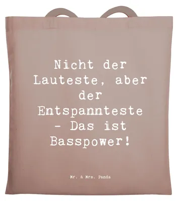 Produktbild von Mr. & Mrs. Panda Tote Bag Spruch Bassgitarre Entspannt - Braun Pastell - Geschenk, Lernen, Musik, Tasche, Musikinstrument, festival, Schultasche, Laptoptasche, Instrument