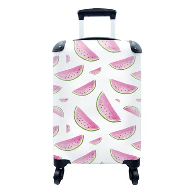 Produktbild von MuchoWow® Koffer Handgepäck Trolley Rollkoffer Kleine Reisekoffer mit 4 Rollen - Wassermelone - Rosa - Schablonen - Cabin Size < 55x40x23 cm & 55x40x20 cm - Fotokoffer - Kabinenkoffer - Boardgepäck - Reise-Box - Reisekoffer - Reisegepäck - Koffer mit Bild - Trolley für Kinder