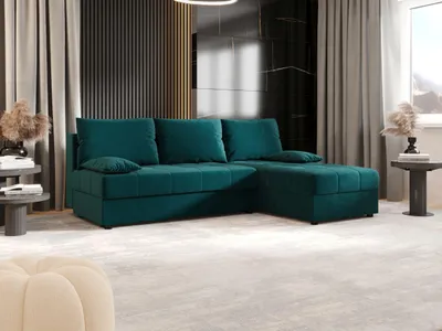 Image de BEDANTE Canapé d'angle MOS L Itaka 39 Turquoise droite avec fonction sommeil Canapé en L avec coffre de rangement Canapé salon Canapé lit Coffre de lit