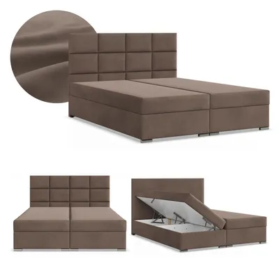 Produktbild von Boxspringbett 180x200 mit 2 Bettkästen, Kontinentales Bett mit Bonell Matratze, Polsterbett, Doppelbett mit Kopfteil, Samtstoff Braun, CALVI 180 x 200