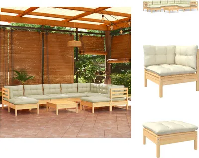 Produktbild von vidaXL 10-tlg. Garten-Lounge-Set mit Creme Kissen Massivholz Kiefer -  Gartenmöbel-Sets