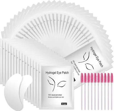 Obrázek produktu pro URAQT podložky pod oči pro prodlužování řas, 50 párů + 10 kartáčků na řasy
