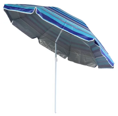 Image de Parasol rayé, parasol de marché, protection solaire, protection UV UPF 50+, 180 cm, en acier avec fonction d'inclinaison, réglable en hauteur, parasol de plage, parasol de balcon, parasol de jardin (bleu)