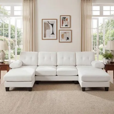 Produktbild von U-Form Sofa 4-Sitzer mit Doppel-Chaiselongue, großes Chenille Sofa mit Stauraumtaschen