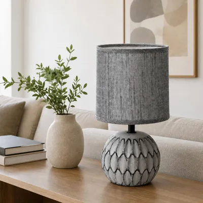 Image de Lampe de table en céramique avec abat-jour gris foncé, hauteur 26 cm, câble de 1,3 m, culot E14