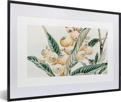 Produktbild von MuchoWow® Gerahmtes Poster Beere - Japanisch - Blatt - Vintage 60x40 cm - Poster mit Schwarzem Bilderrahmen Wandposter Rahmen Foto Bilder - Schlafzimmer - Plakat in Rahmen - Drucken