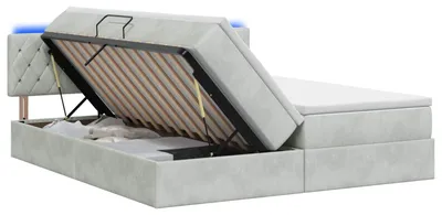 Productafbeelding van vidaXL LED-bed met opbergruimte en matras, lichtgrijs, 200 x 200 cm, fluweel