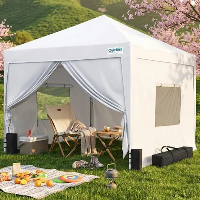 Produktbild von Quictent Pavillon 3x3 mit 4 Seitenteilen, Faltpavillon mit Entlüftung Wasserdicht Stabil, Gartenpavillon mit 4 Sandsäcke und Rollentasche, weiß