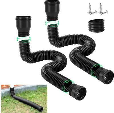 Produktbild von 2 Stück Flexible Dachrinnen Fallrohrverlängerung, Teleskop Entwässerungsrohr, Regenwasser Ablauf, Garten, 47-150cm, Schwarz