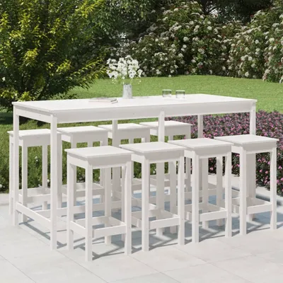 Produktbild von CLORIS 9-tlg. Gartenbar-Set Weiß Massivholz Kiefer - Gartenmöbelgarnituren LL0000205767