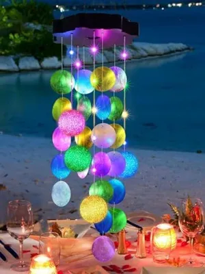 Produktbild von PolkaHome® Solar-Windspiel mit Pastellkugel, 18 LED, wasserdicht, automatische Beleuchtung, für Garten, Balkon & Terrasse