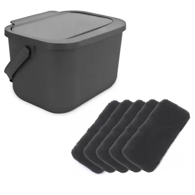 Produktbild von 6-Liter-Behälter für Bioabfälle grau Bini Practic + 5x Aktivkohlefilter Practic