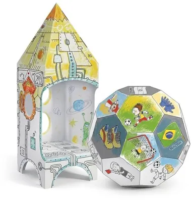 Zdjęcie produktu dla Zestaw kolorowanek 3D Monumi rakieta 32 cm i piłka karton bez kleju
