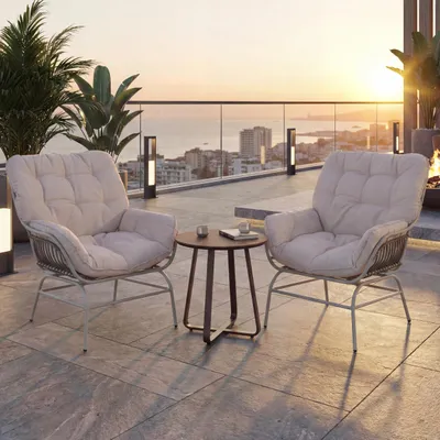 Image de Lot de 2 chaises de jardin HWC-P75, fauteuils de jardin, fauteuils lounge, tissu 220 g/m² polyrotin métal ~ gris clair, rembourrage beige