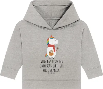 Produktbild von Mr. & Mrs. Panda Organic Baby Hoodie Einhorn Pilz 12. - 18. Monat - Heather Grey - Geschenk, Kapuzenshirt, Motivation, Unicorn, Einhörner, Kapuzensweatshirt, Spruch
