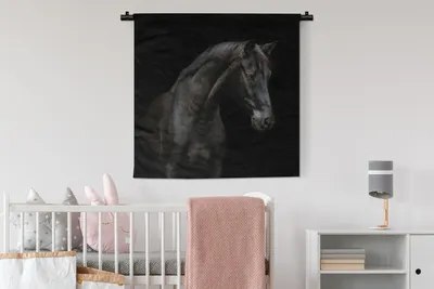 Produktbild von MuchoWow® Wandteppich Wandbehang Pferd - Tier - Schwarz 90x90 cm Tapisserie Dekoration Wandtuch - Wandaufhänger