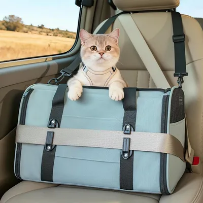 Immagine prodotto di Borsa trasportino per gatti, con chiusura sicura, pieghevole, verde, 45 x 28 x 28 cm