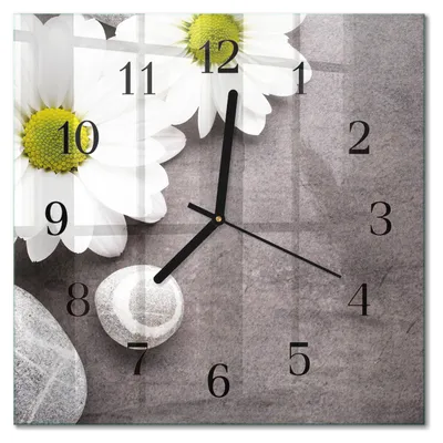 Produktbild von Tulup Glasuhr Wanduhr Küchenuhr Echt-Glas 30x30 cm Modern Dekorativ Geräuschlos Schwarzen Zeigern - Blumen und Steine