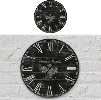 Produktbild von Wanduhr XL Ø60cm schwarz Vintage Shabby Chic Küchenuhr Uhr Wohnzimmeruhr batteriebetrieben