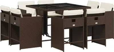 Obrázok produktu pre vidaXL 9-dielny záhradný jedálenský set s vankúšmi Brown Poly Rattan