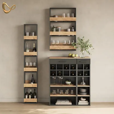 Produktbild von Weinglasregal Livinity Regusa Goldkraft Eiche/Anthrazit 30 x 180 cm, Model 55936