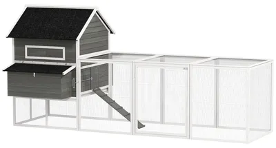 Zdjęcie produktu dla Kurnik z wybiegiem i miejscem do zniosu jaj dla 4-6 kur | Kolor: ciemnoszary | Wymiary: 160x347x150 cm