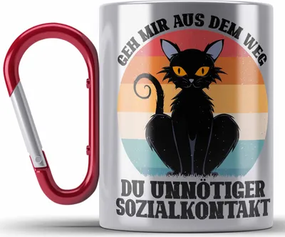 Produktbild von Trendation - Geh Mir Aus Dem Weg Du Unnötiger Sozialkontakt Geschenk Edelstahl Tasse Karabiner Lustiger Spruch (Rot)