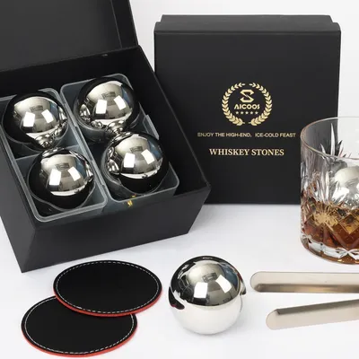 Immagine prodotto di Pietre da whisky in acciaio inossidabile - Cubetti di ghiaccio riutilizzabili in metallo per uomo (4