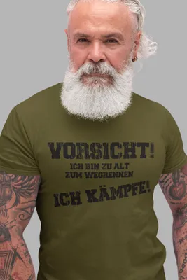 Produktbild von Herren T-Shirt Vorsicht! Ich bin zu Alt zum wegrennen Ich Kämpfe! Olive/Schwarz XXL
