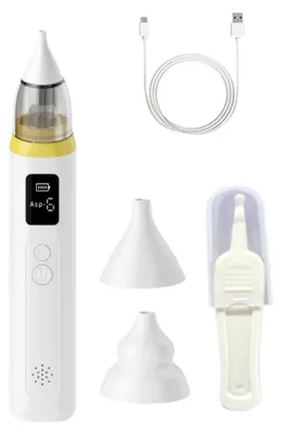 Immagine prodotto di Aspiratore nasale elettrico Zimilo per neonati, 6 livelli di aspirazione, display LCD, funzione musica, beccuccio in silicone, USB Type-C, aspiratore nasale per bambini 0-12 anni, giallo