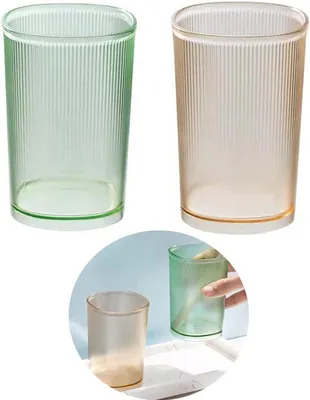 Produktbild von Zahnputzbecher-Set - 2 unzerbrechbare Zahnputzbecher - Plastik-Zahnputzhalter - wiederverwendbare Mundwasserbecher - Make-up-Zahnputzhalter - 1 transparent grün + 1 transparent gelb