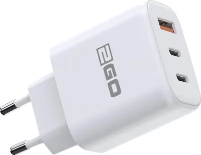 Produktbild von 2GO Netzladegerät 65W – Schnellladegerät mit 2× USB-C & USB-A, weiß