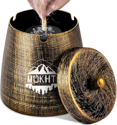 Produktbild von Aschenbecher mit Deckel (11 x 9,5 x 11 cm) - Aschenbecher für Draußen, Großer Outdooraschenbecher, Windaschenbecher Edelstahl, Sturmaschenbecher mit A