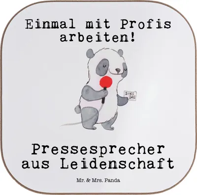 Produktbild von Mr. & Mrs. Panda Untersetzer für Gläser Pressesprecher Leidenschaft - Weiß - Geschenk, Tischuntersetzer, Coaster, bieruntersetzer, Glas, Tassen