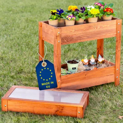 Produktbild von ITA Hochbeet mit Frühbeetaufsatz 80x37x78 cm - Pflanzkasten mit Deckel, 2 Ebenen, Innenfolie -  EU - Direkt vom Hersteller - ausHolz - Blumenkasten für Garten Balkon Terrasse - Braun